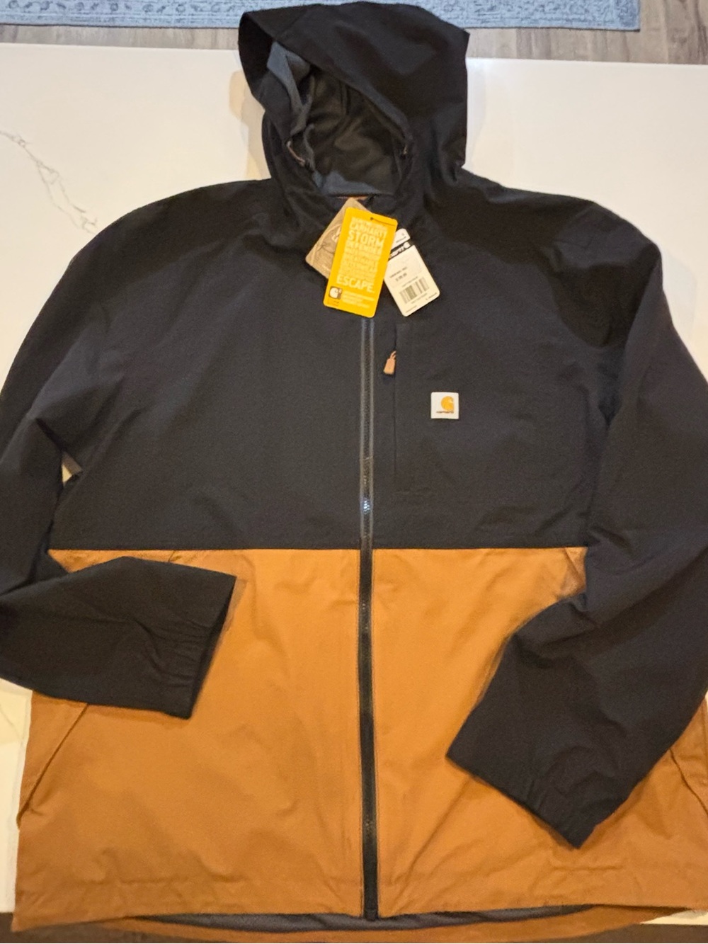 NWT Carhartt Two-Tone Hooded Raincoat - Black & Brown